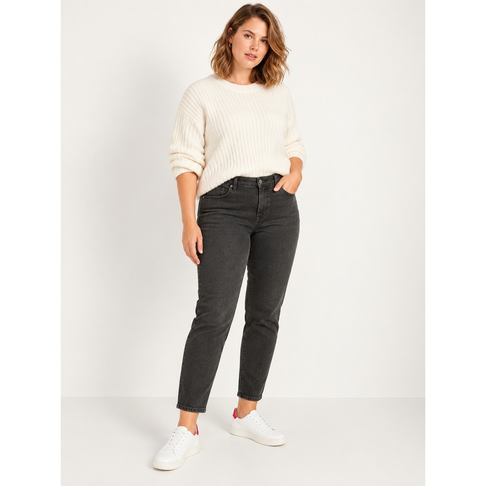 Old Navy Womens High-Rise Straight Jeans Plus Size 28 Black Denim Basic Curvy